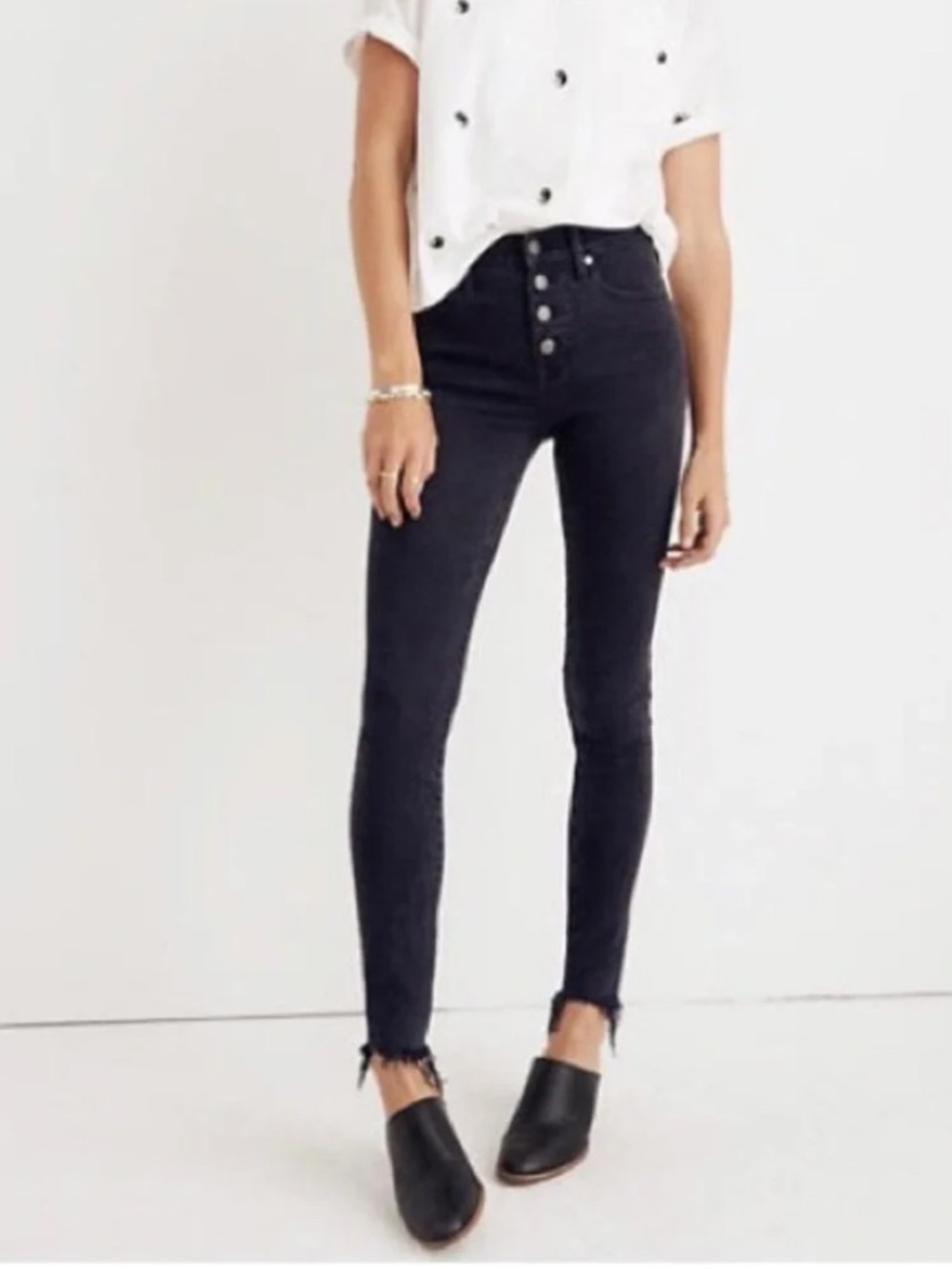 Black High-Rise Button-Fly Women's Jeans With Raw Hem